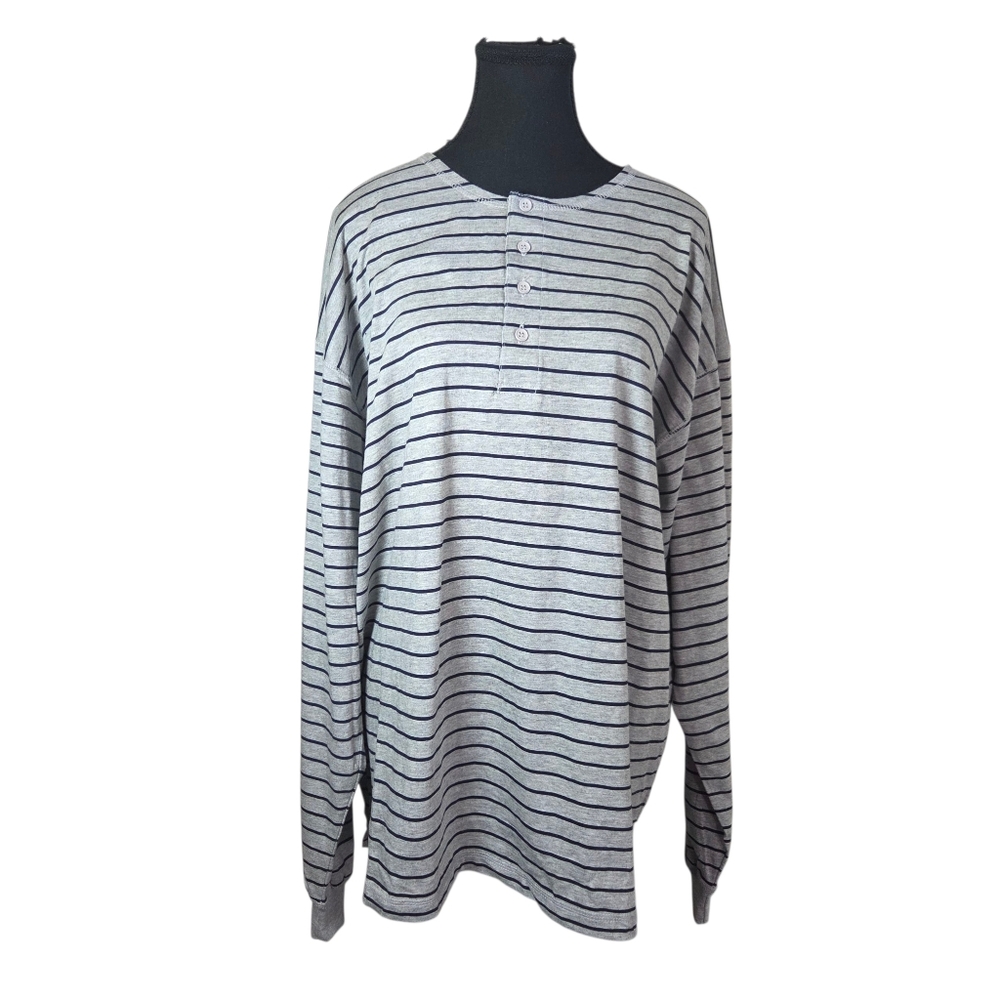 Club Monaco Gray Striped Men's Henley Shirt Size L